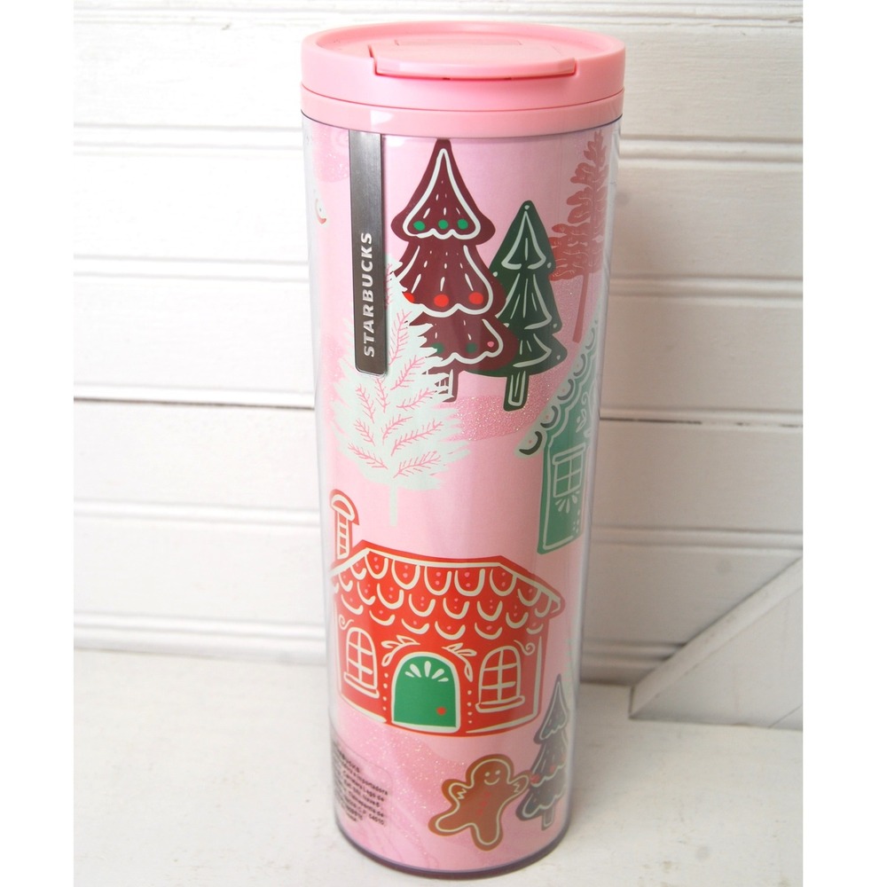 Rare Starbucks Tumbler Pink 2022 Christmas Gingerbread 16oz Holiday Limited Ed